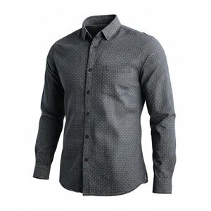 ALLSAINTS Button Down Shirt  Mens Large Gray White Dot Long Sleeve Casual